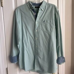 Nautica Long Sleeve Button Down Shirt Mens Medium Green Blue Plaid Check Coastal